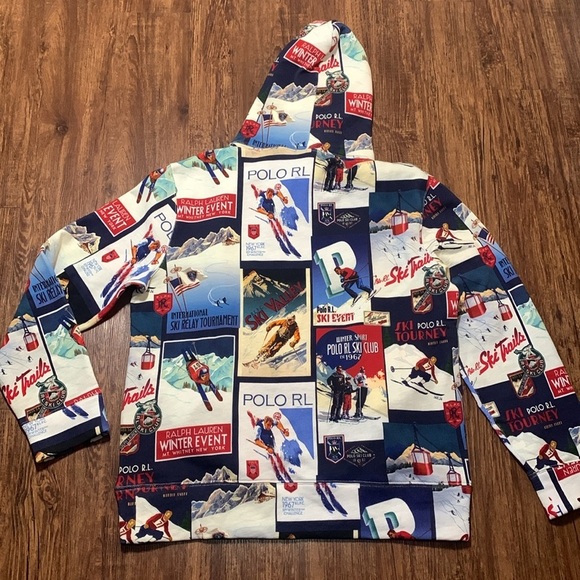 Men’s Polo Ralph Lauren Ski-Theme Fleece Patchwork Hoodie Men’s Size XL NWT - Picture 3 of 10